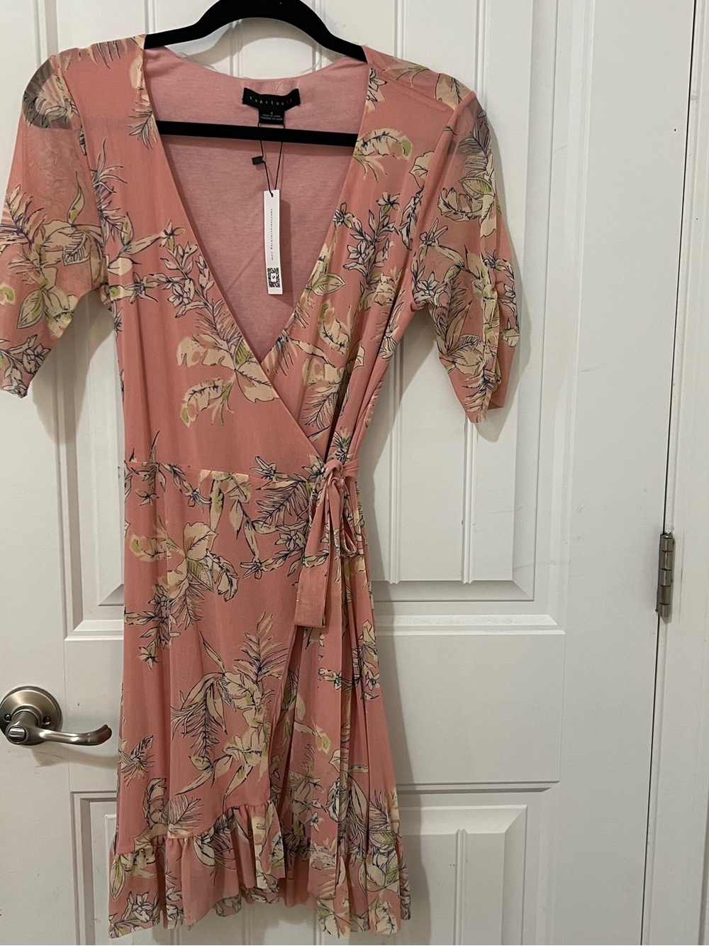 Sanctuary Pink Floral Wrap Dress with Ruffle Hem